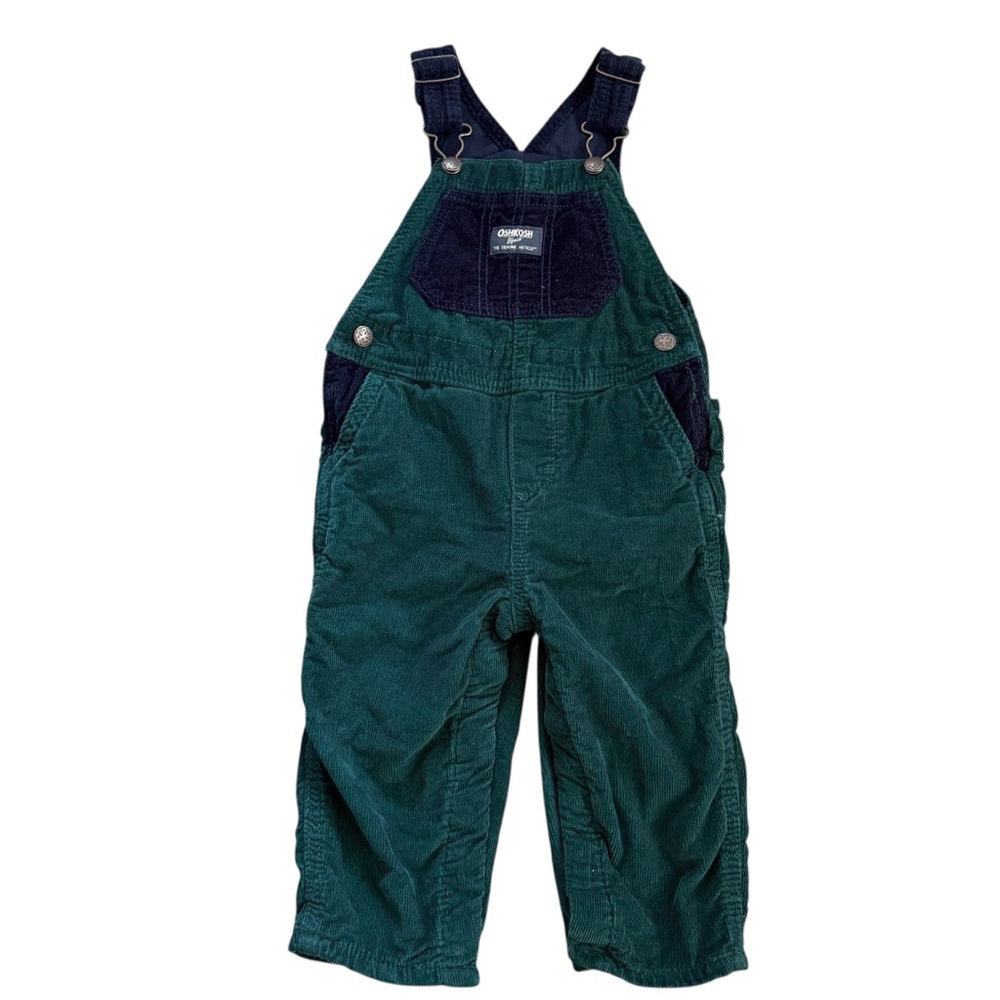 OshKosh B’gosh Boy Size 18 Month Corduroy Lined Overalls Blue Green - Picture 2 of 8
